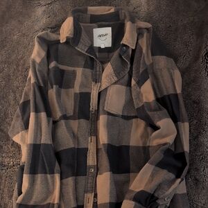 Aerie Black and Tan Checkered Shirt